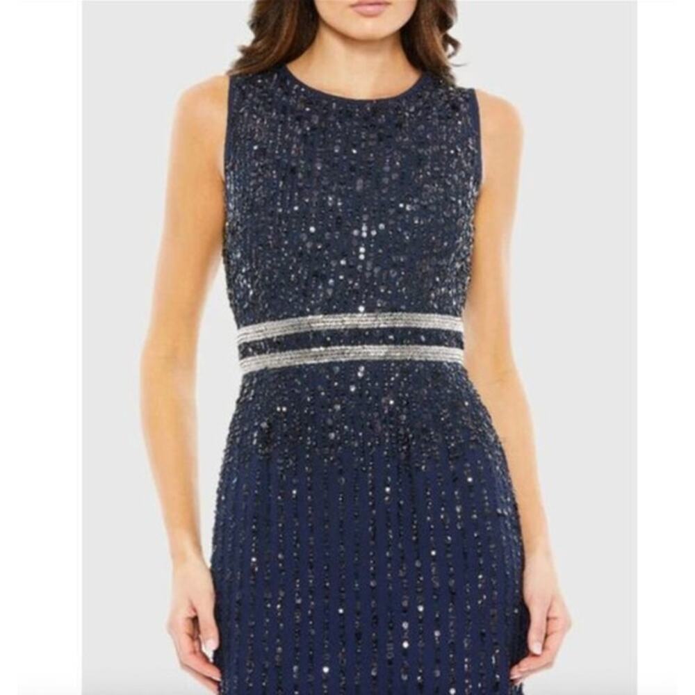 MAC DUGGAL Dress Size 16 Evening Gown Sequin Navy Blue Sleeveless NEW Column - Picture 8 of 9